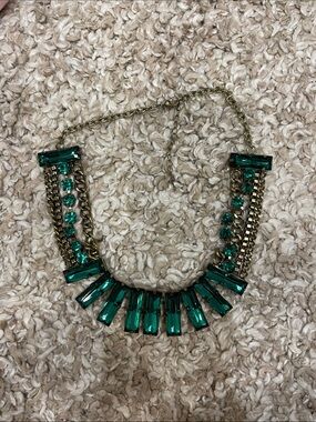 Emerald Crystal Bib Necklace with Gold-Tone Chain